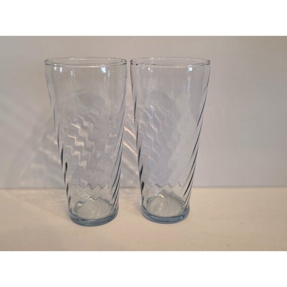 Hazel Stlas Optic Swirl Set Of 2 Blue Twisted Glass Tumblers - Picture 3 of 8